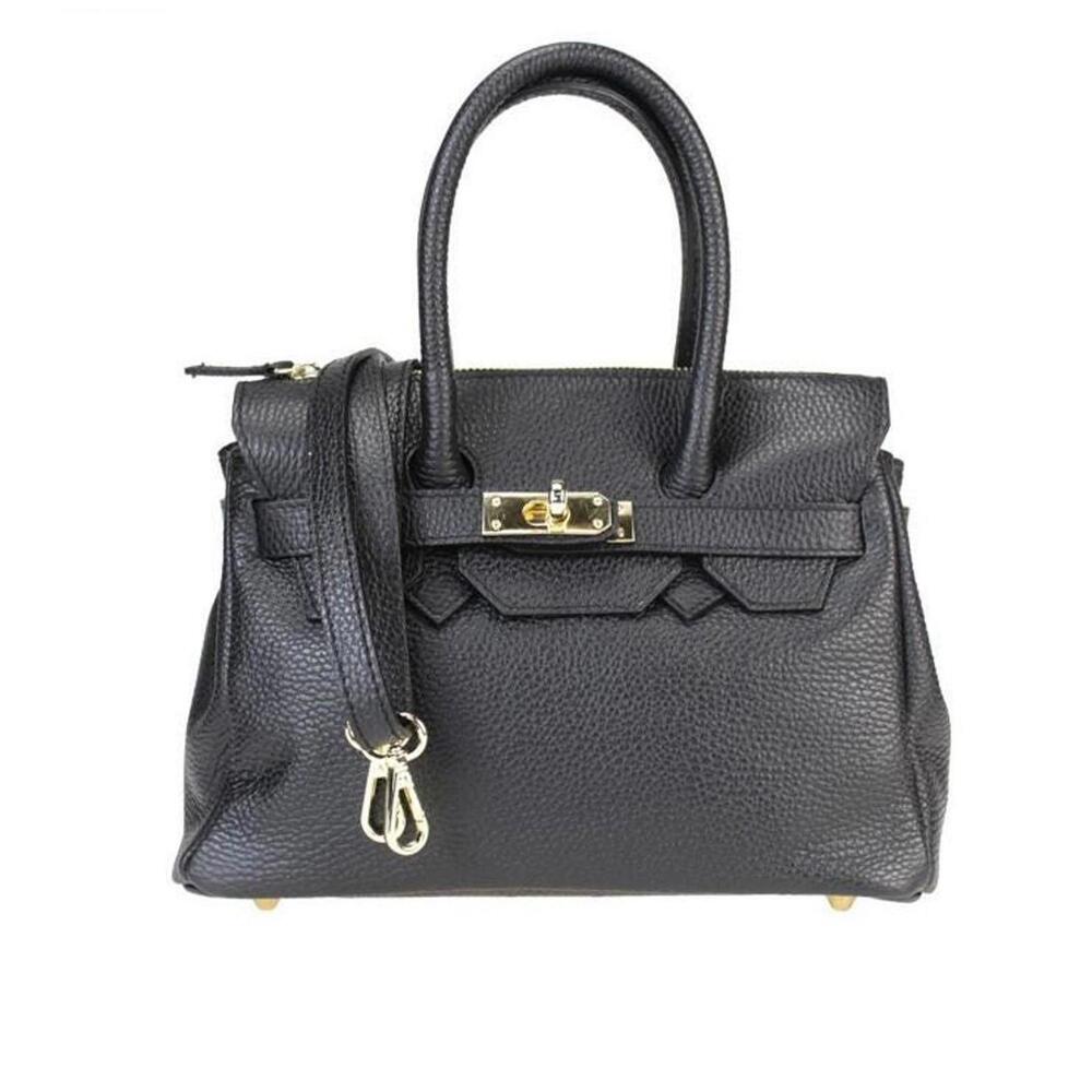 Italian Black Leather Structured Handbag Classic Purse Handmade in Italy - Picture 3 of 7